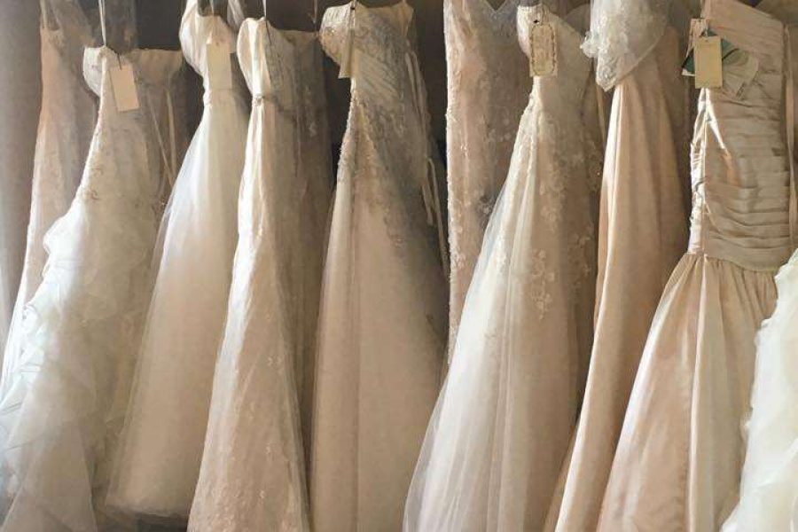couture gowns on a rack