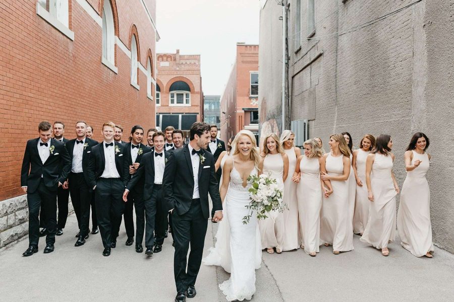 Huge bridal party in alley