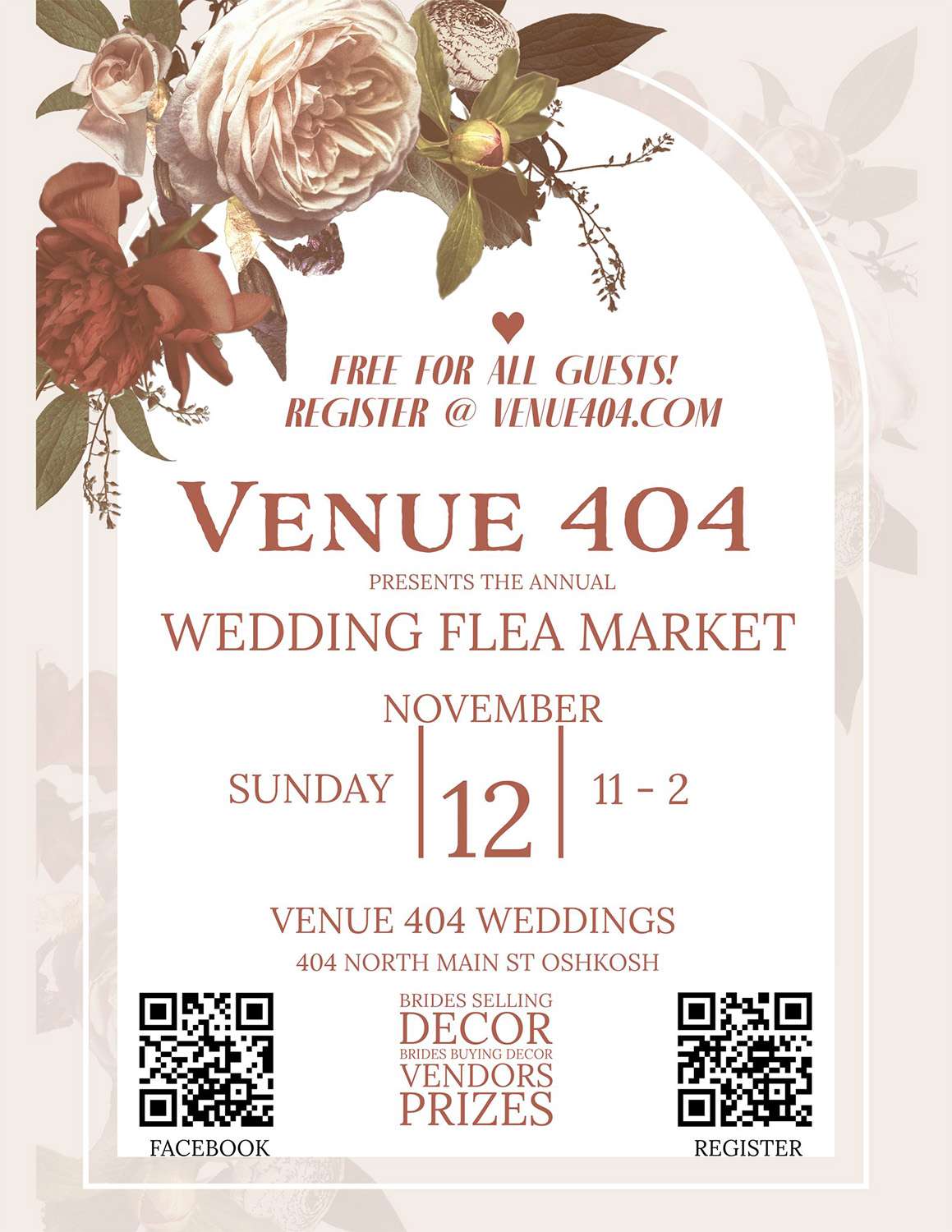 Sign for Annual Wedding Flea Market at Venue 404 in Oshkosh,WI