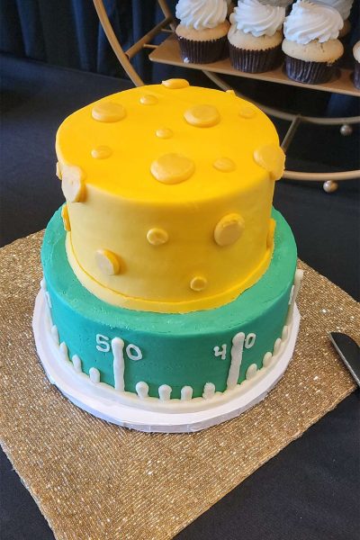 Two tiered GB Packers cake.