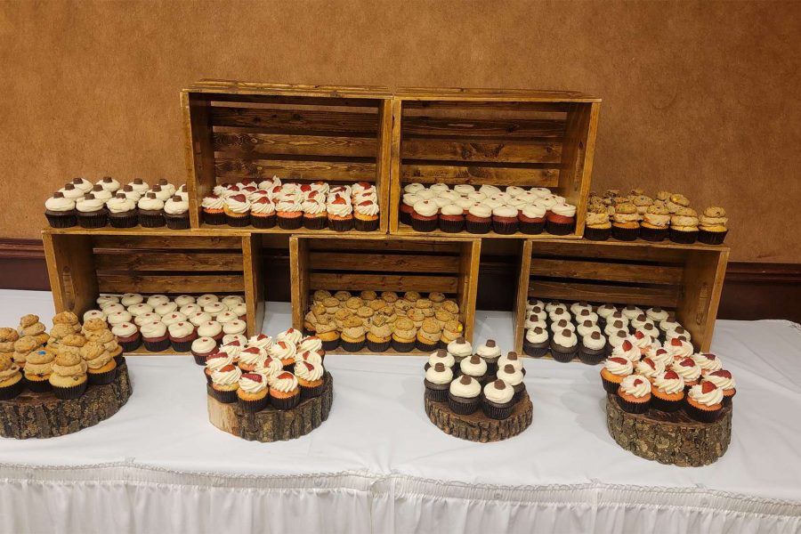 Rustic cupcake display at Green Bay wedding.